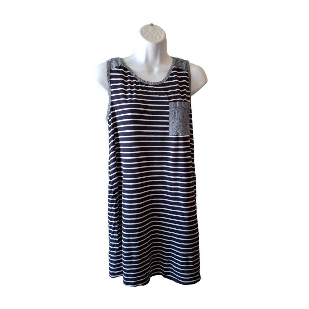 12PM by Mon Ami Womens T Shirt Dress S Blue Striped Sleeveless Beach Normcore